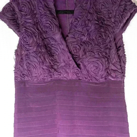 R&M Richards Plum Purple Rosette Bust Cap Sleeve Cocktail Dress Size 12 - Picture 4 of 7